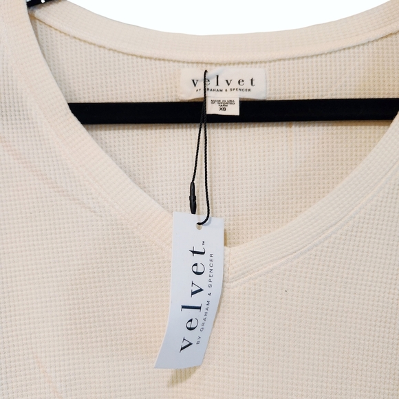 Women's Waffle Knit Long Sleeve V-Neck Loose Fit Shirt - Cream/White - Picture 2 of 7